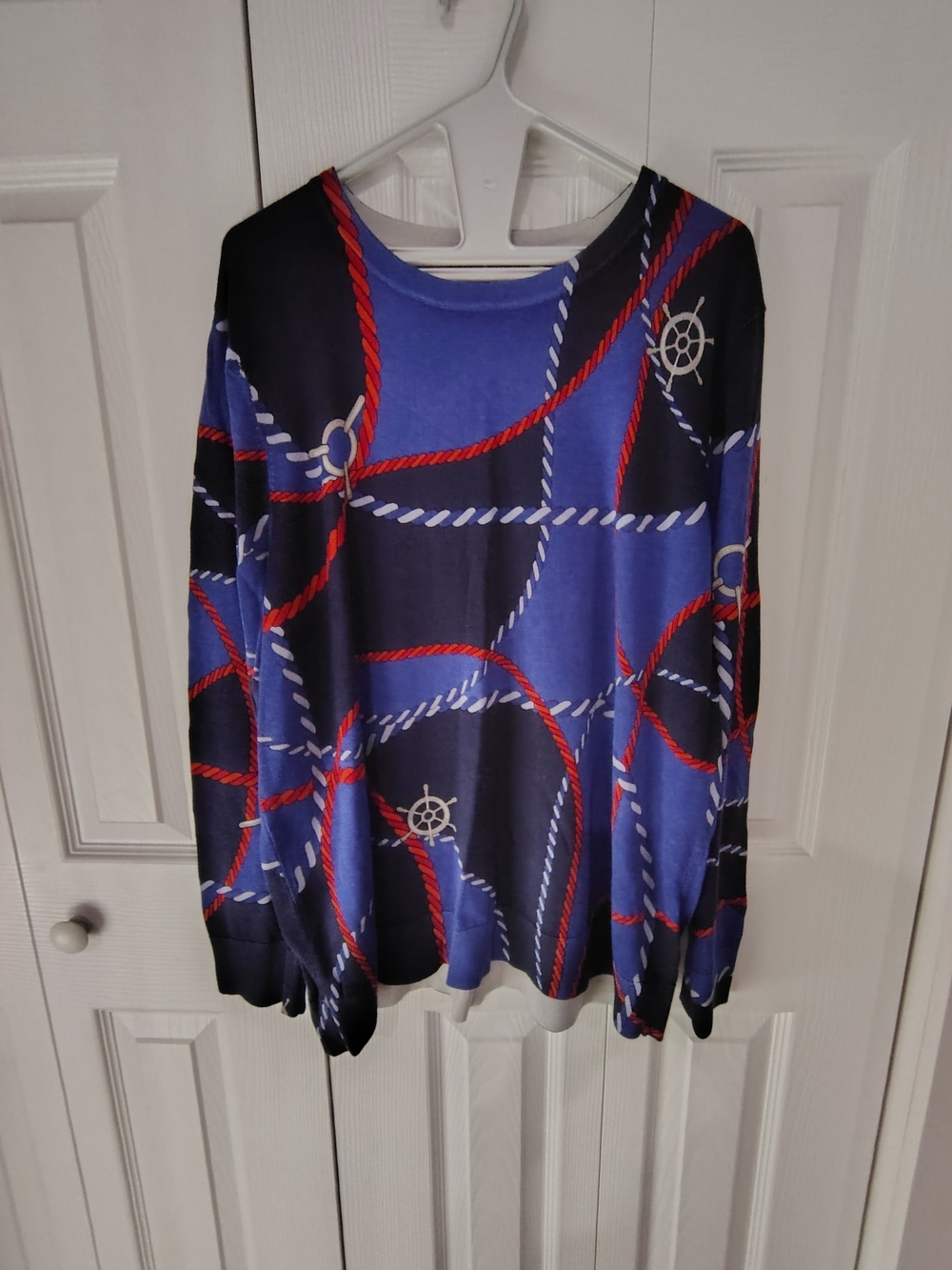 Lauren Ralph Lauren Nautical Rope Print Long Sleeve Top - Blue & Red